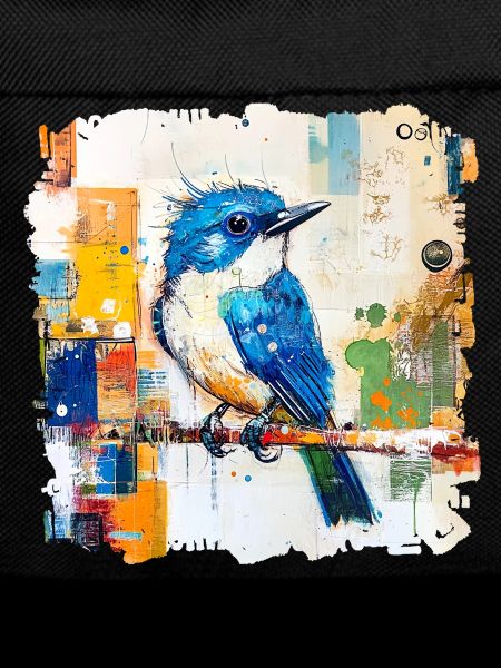 Blauer Vogel im Farbblock-Abstract