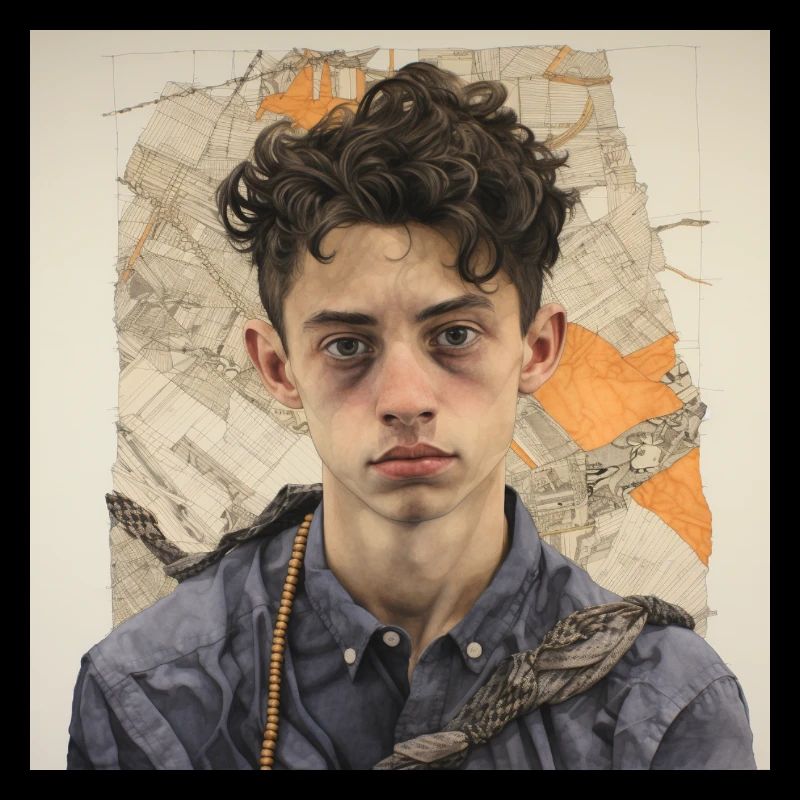 Disheveled hair portrait in patchwork