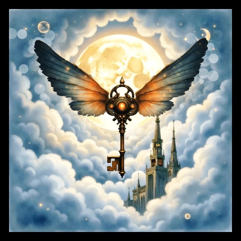 Winged Key in Night Sky