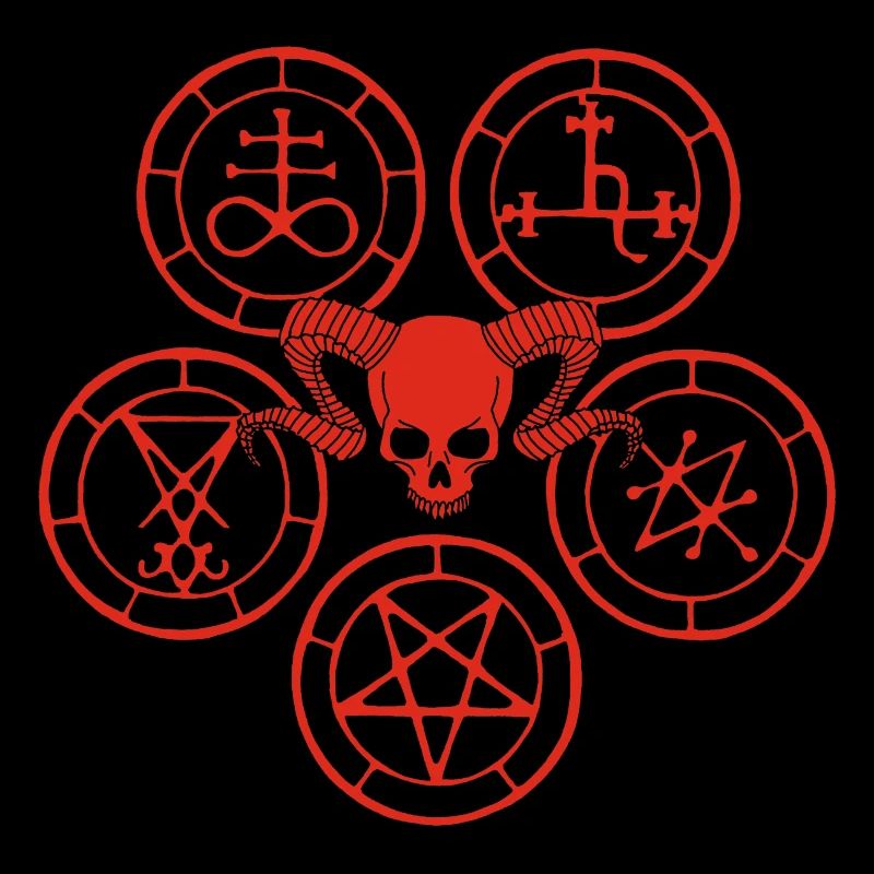 Red Demon Skull and Esoteric Symbols