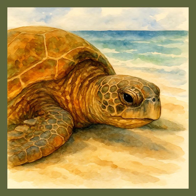 Watercolor turtle by beach