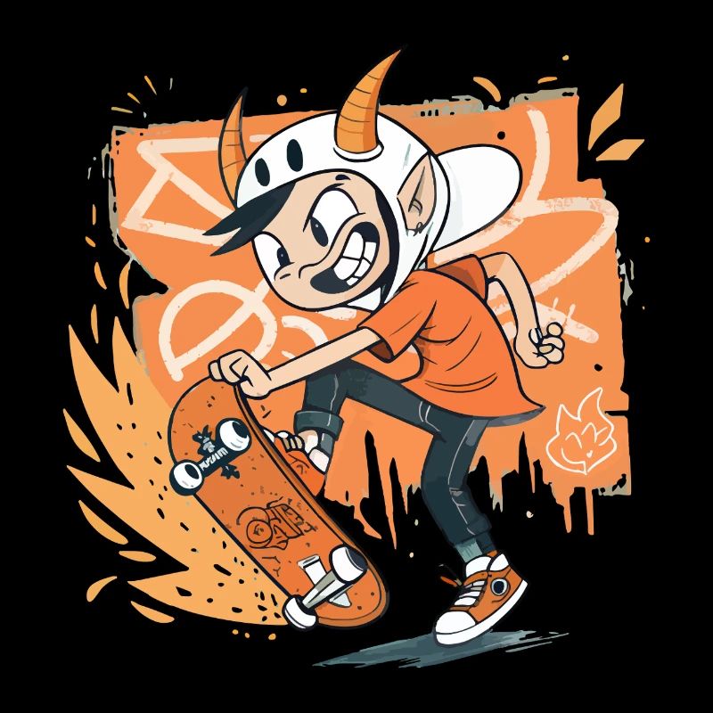 Skater Imp on Orange Graffiti