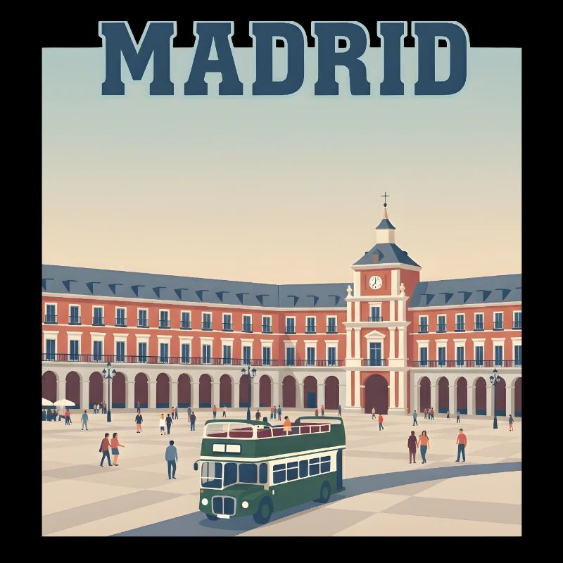 Madrid Plaza Retro Bus Scene