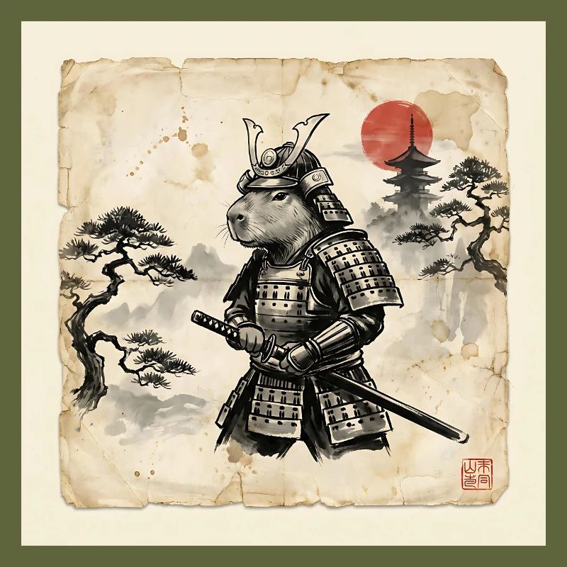 Capybara Samurai Japanese Warrior