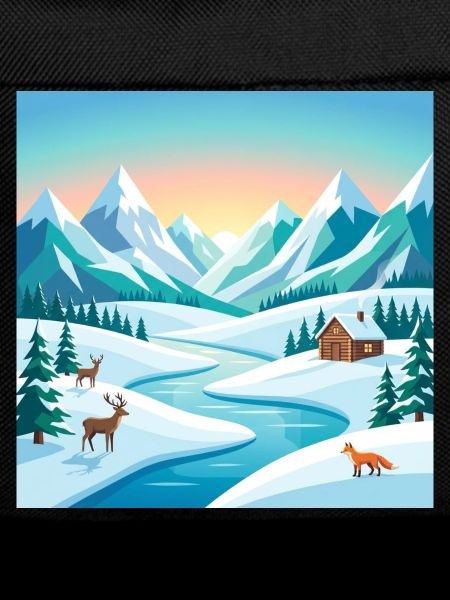 Alpine winter scenery with deer & hut