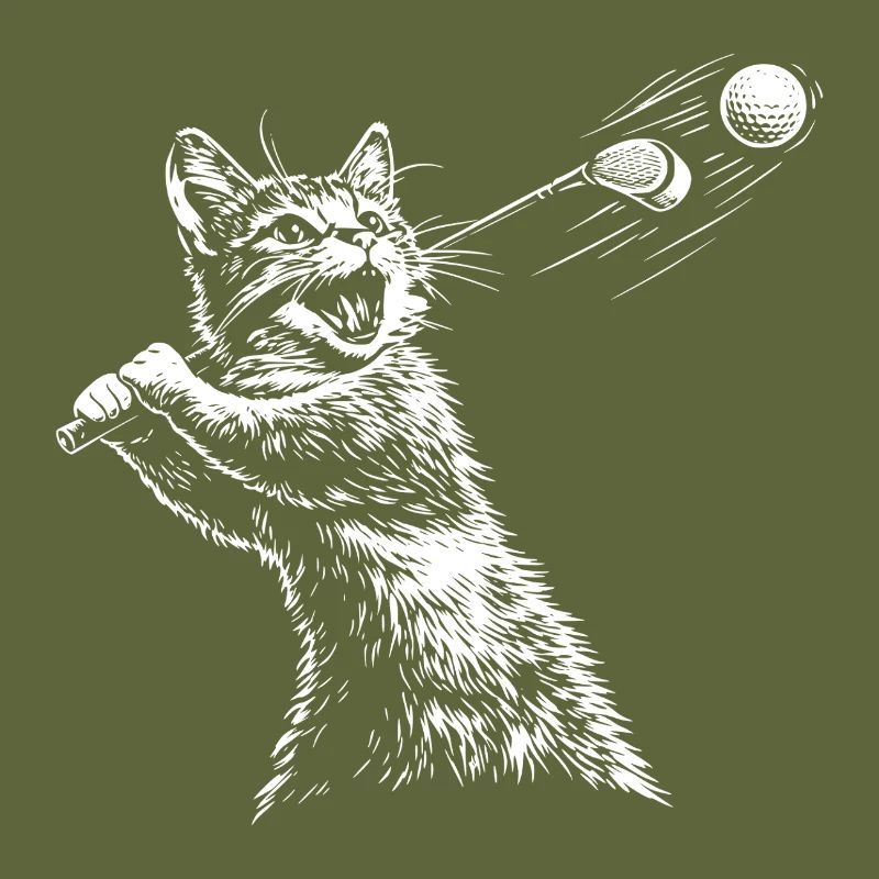 Cat Golfer Golfing