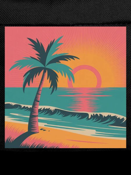 Retro Sunset Palm Over Ocean