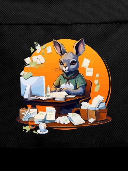 Office bunny in paper chaos