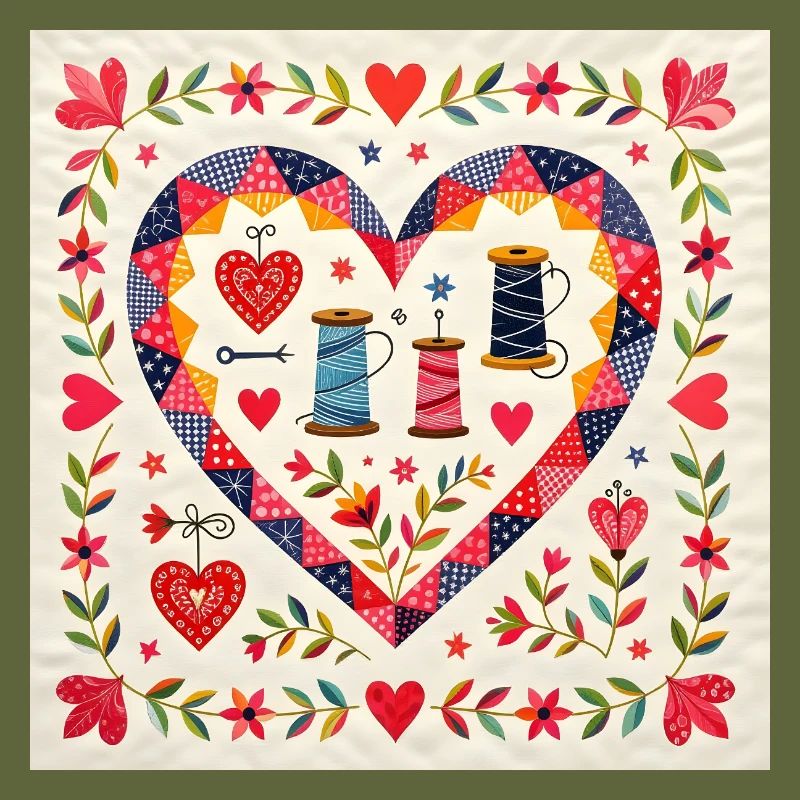 Patchwork Heart with Yarns