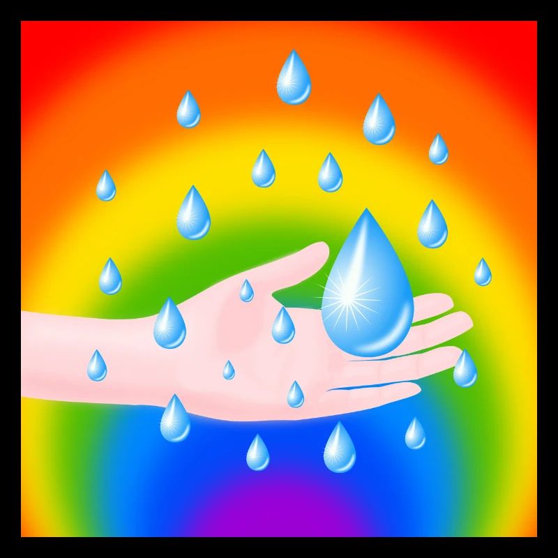 Rainbow Rain Drop and a Hand