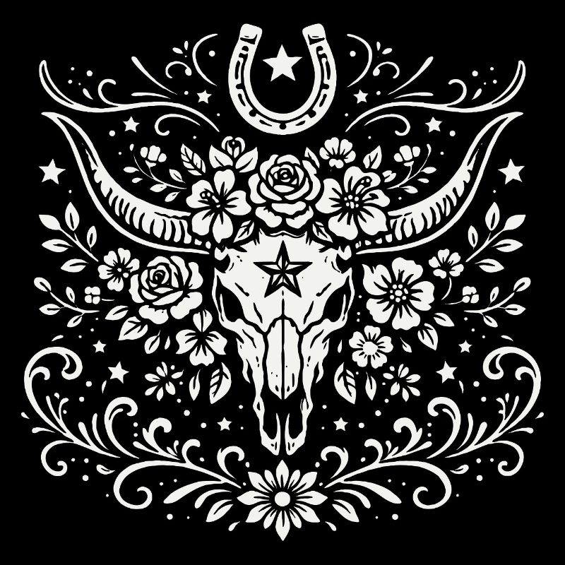 Buffalo Skull with Flowers