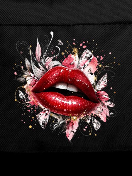 Red lips with diamonds and flowers