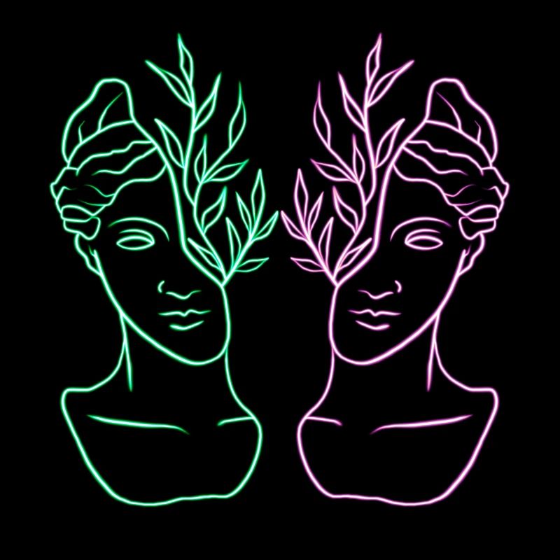 Double Roman statue neon black background