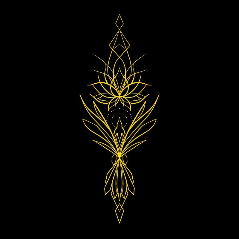 Symmetrical yellow phoenix on a black background