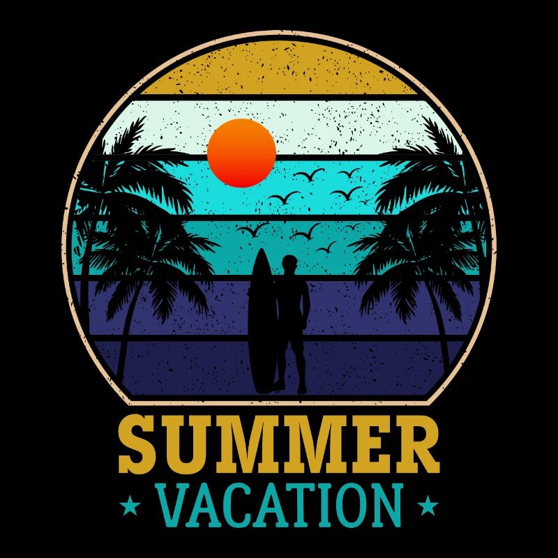 Retro Surfer Summer Palm Trees Beach Sun Holiday