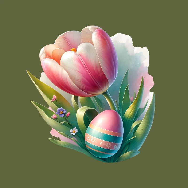 Spring Colorful Tulip With Easter Egg