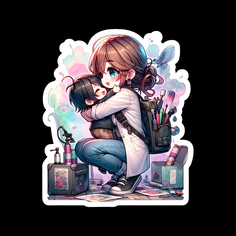 An Artist Mom Hugging Her Kid After Work