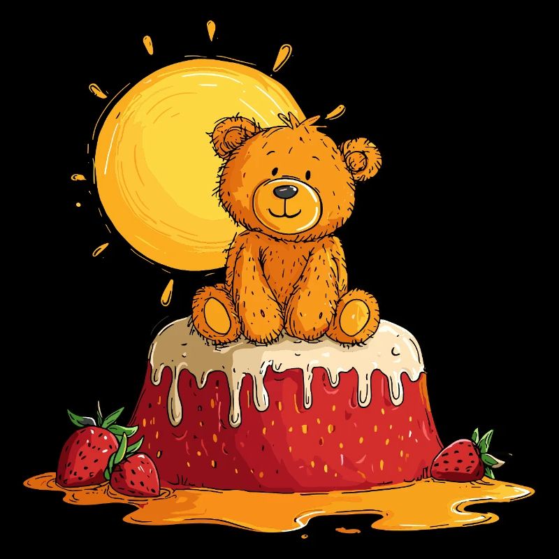 Teddy bear on cake with sun