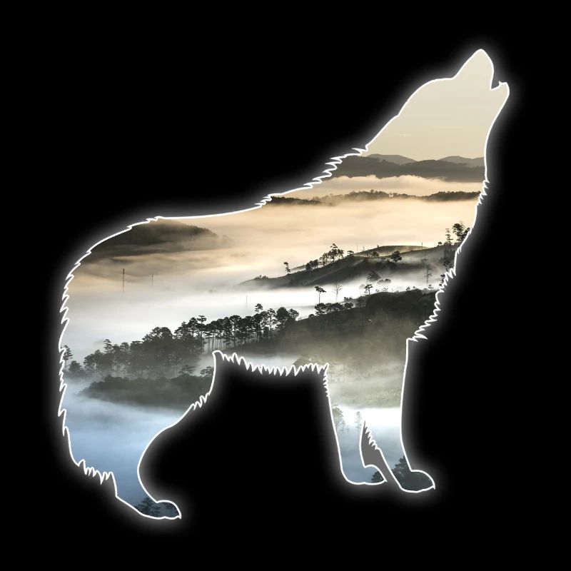 Wolf Landschaft Berge Nebel Geschenk