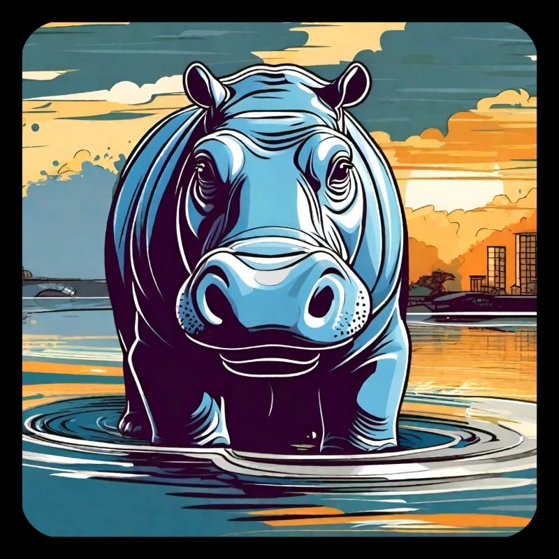 Hippopotamus in sunset