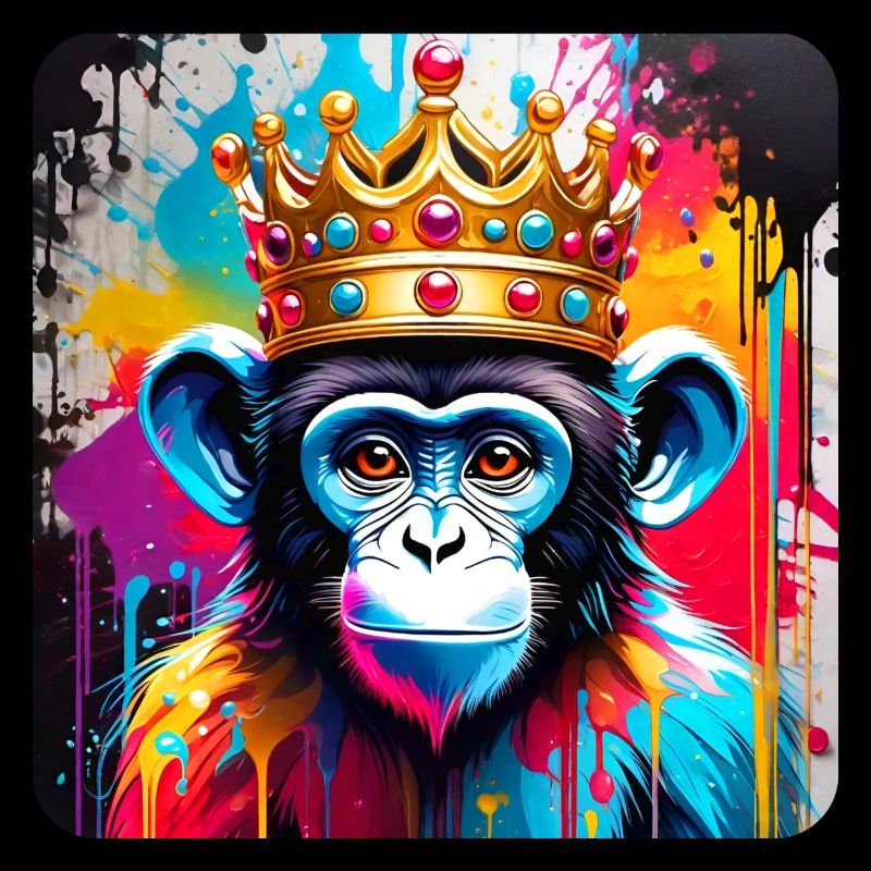 Cute monkey with crown in graffiti style