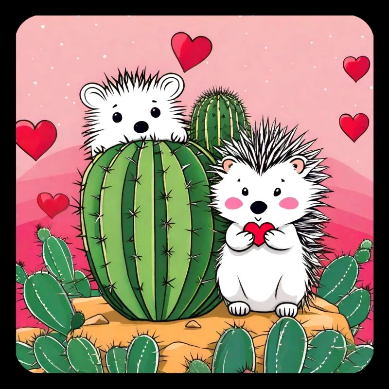 Hedgehog couple with cactus