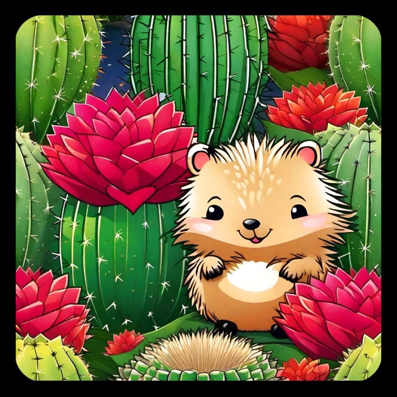 Cute hedgehog in cactus field