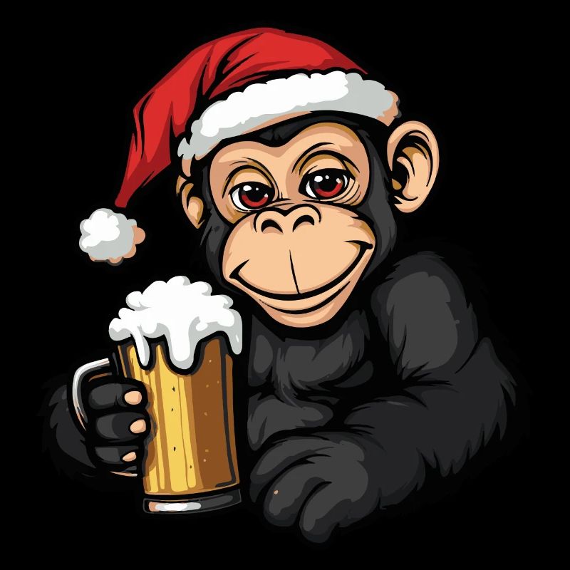 Monkey Christmas Beer Funny