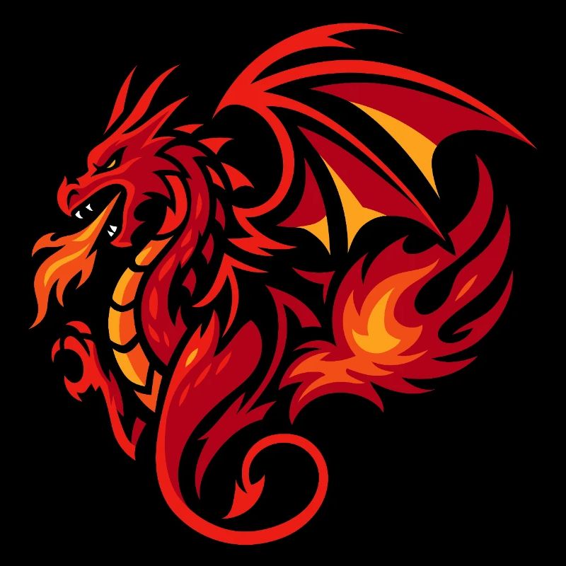 Tribal Dragon Flame Red Tattoo Style