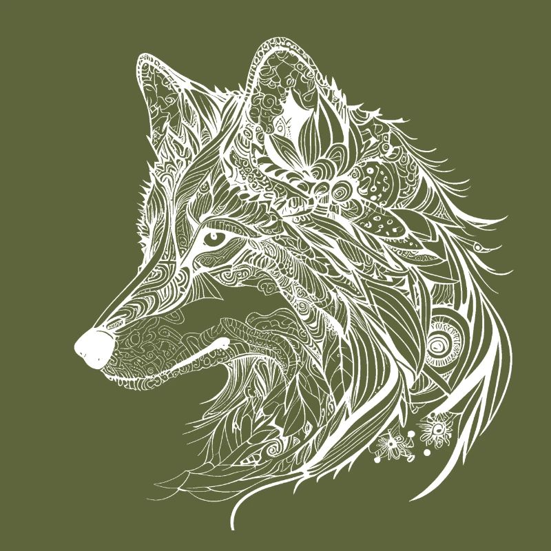 Mythischer Wolf mit Boho, Azteken Muster