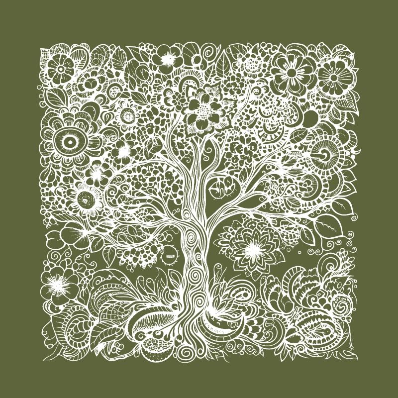 Boho tree made of many detailed flower patterns