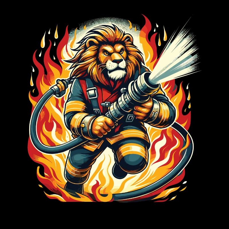 Lion, Firefighter, Firefighter, Flames, Hero