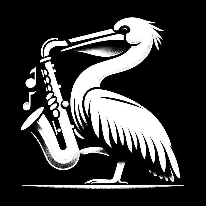 Saxophon-Schwingen - Pelikan mit Saxophon