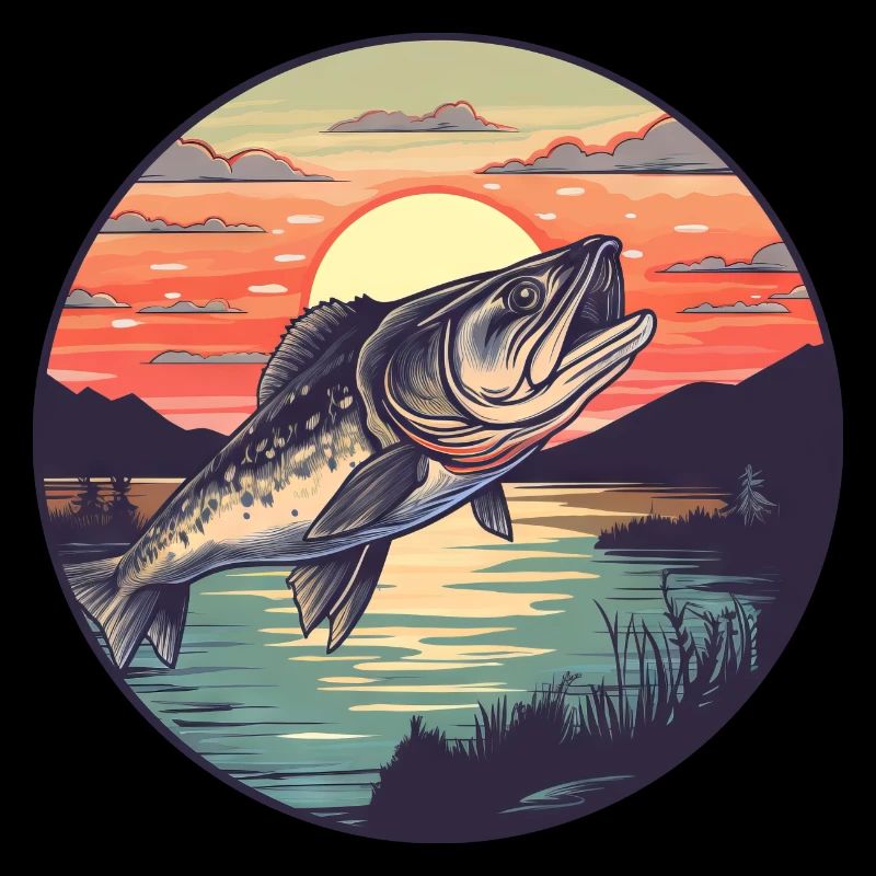 fishing pike-perch at sunset