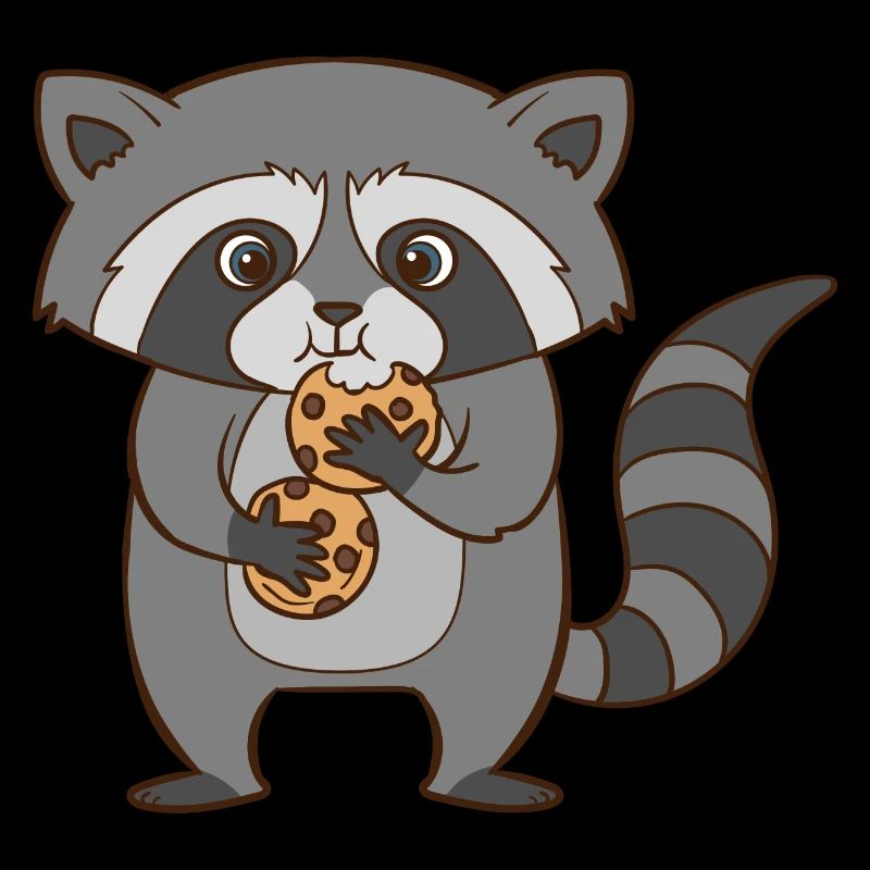 A cute raccoon eats cookies.