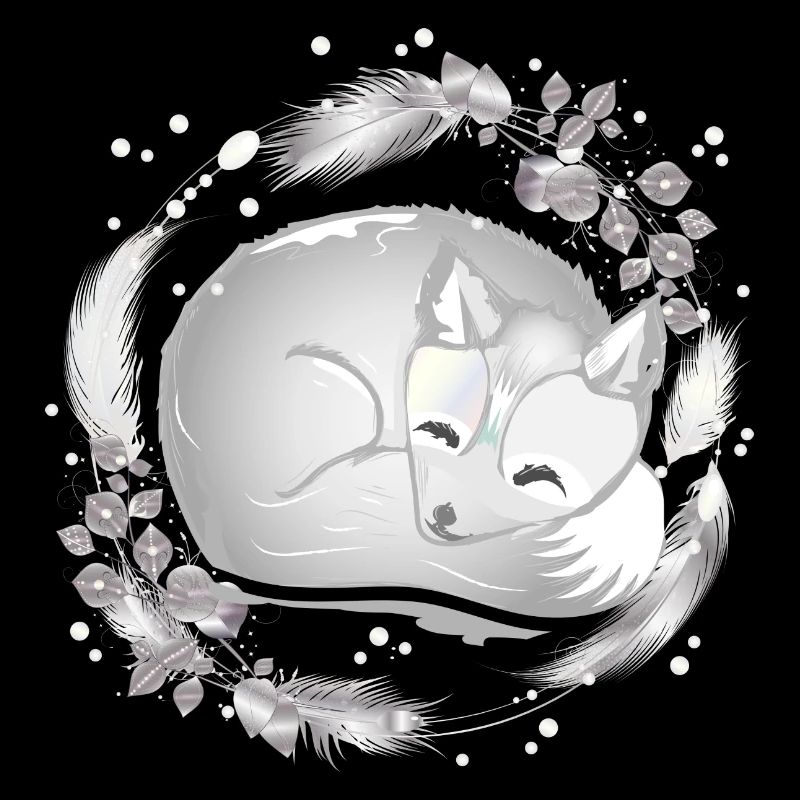 Petit renard polaire dormant dans des couleurs argentées