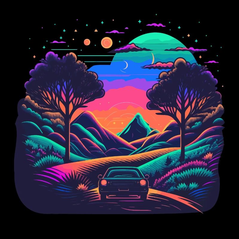 Auto in Neonlandschaft