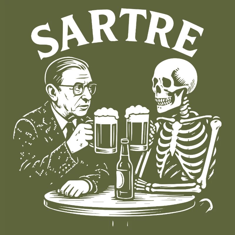 Sartre drinking beer with Skeleton