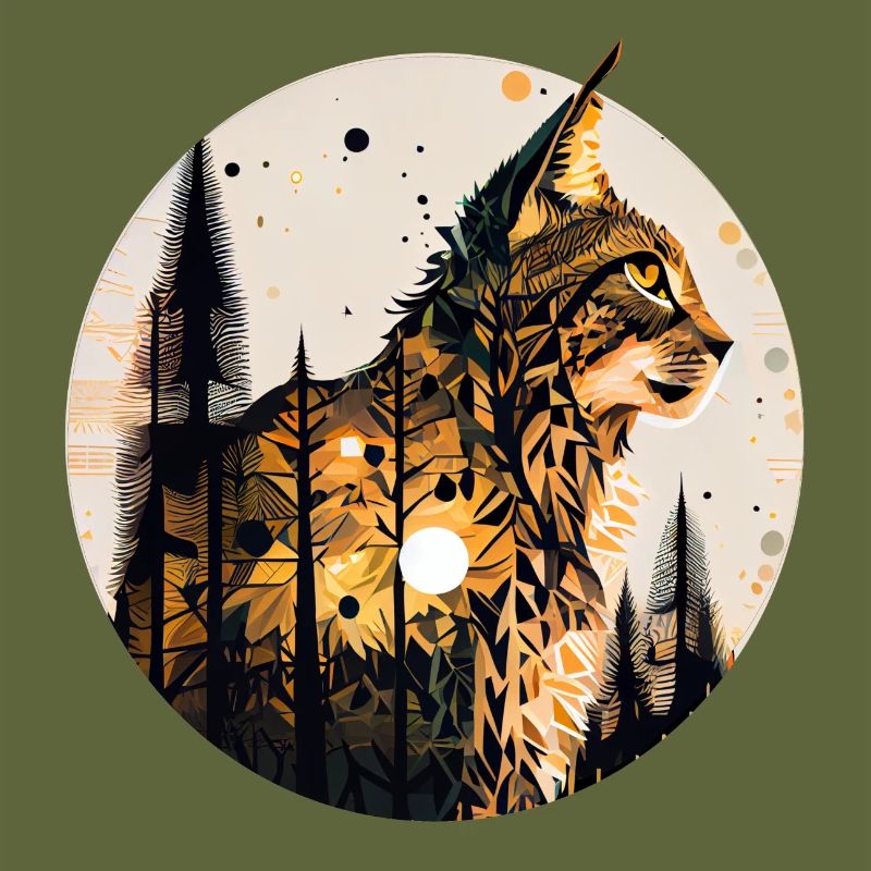 Lynx with moon in the forest with pattern