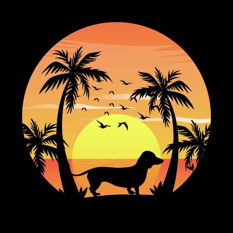 Dachshund Owner Beach Sunset Palm Trees