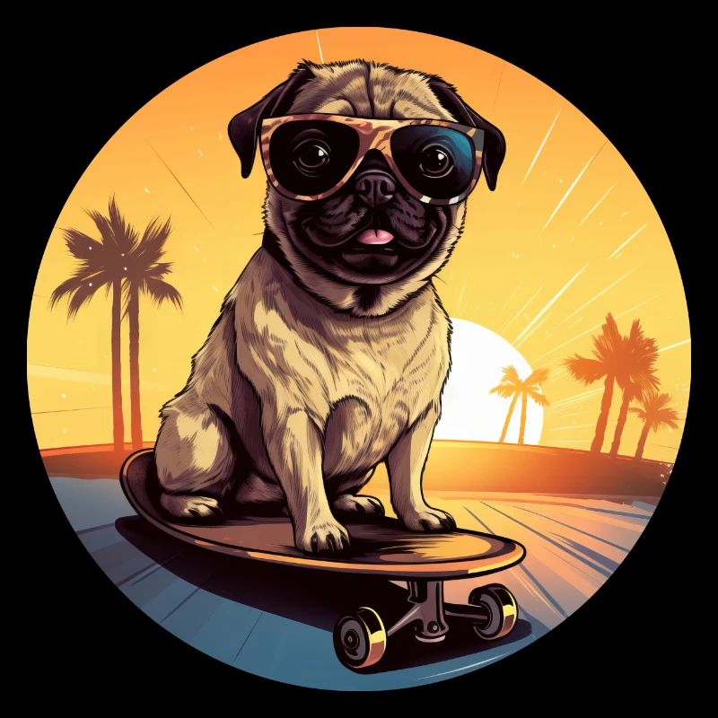 Skateboarding Sunset Pug: Cool Evening