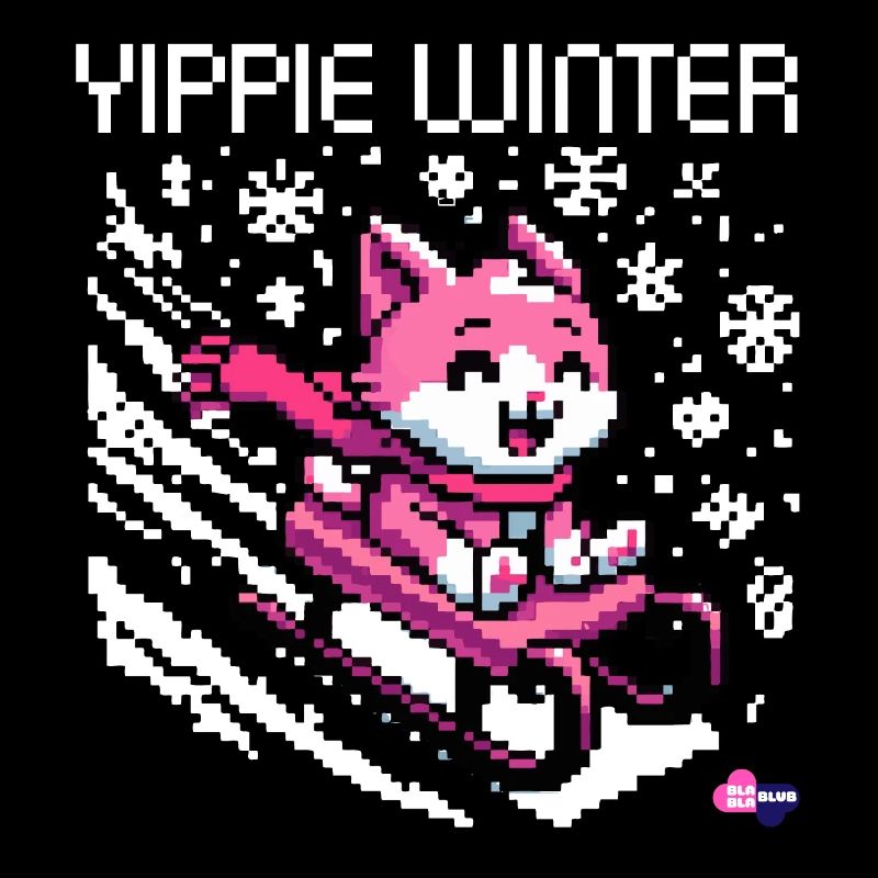 WITZIGE SCHLITTEN WINTER KATZE RETRO PIXELART
