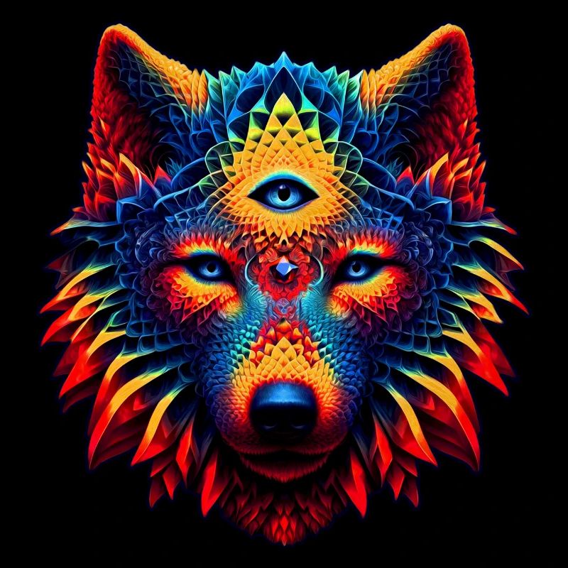 Fraktal Wolf Geist Tier Design Mystischer Wolf