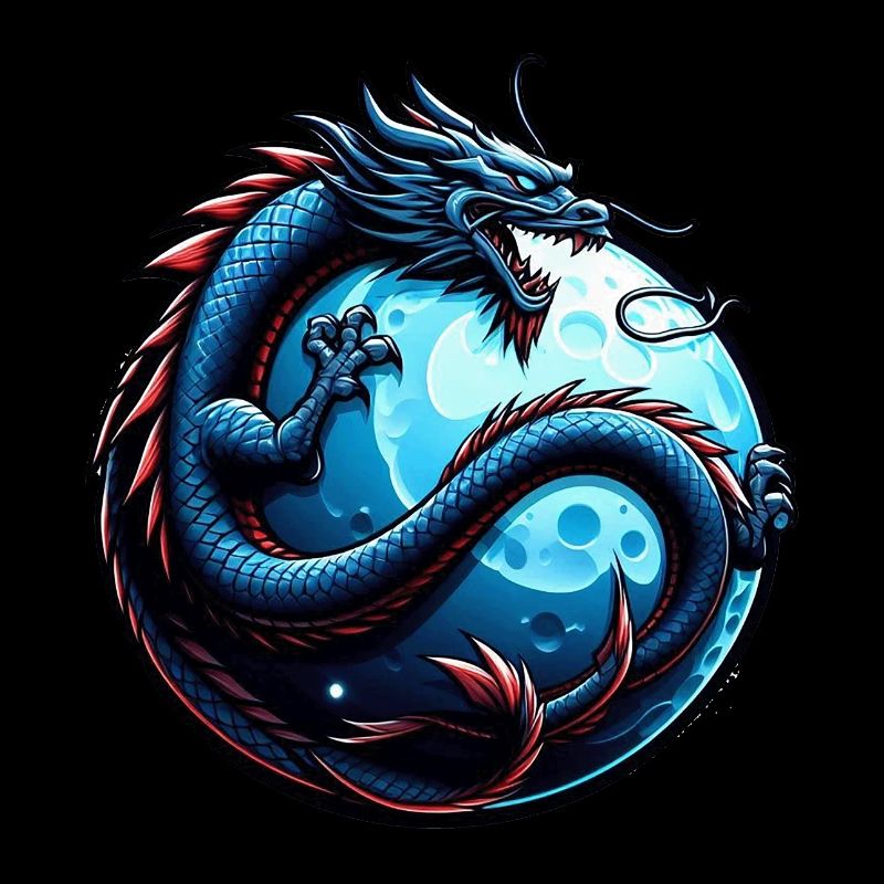 Mystical Blue Dragon Circle Art