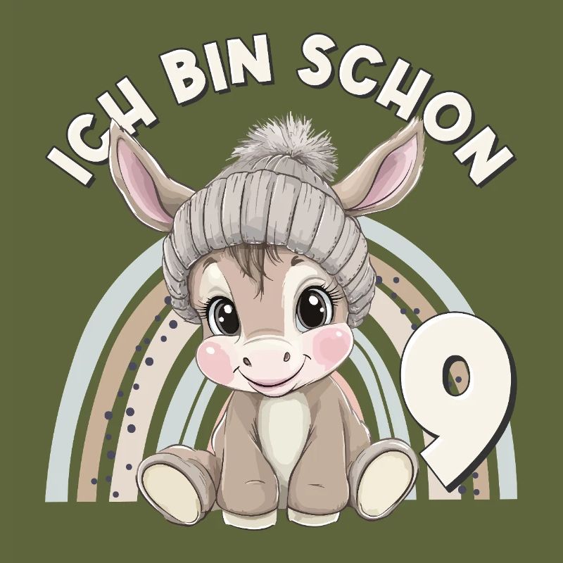 9. Geburtstag Esel Regenbogen Süß Niedlich