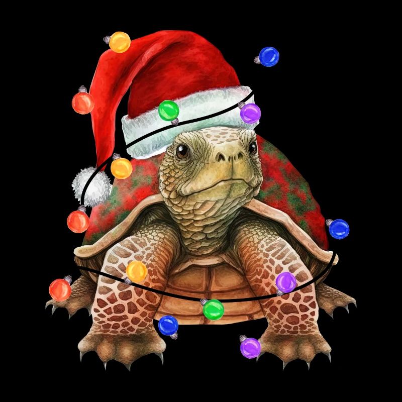 Turtle with Christmas hat and lights