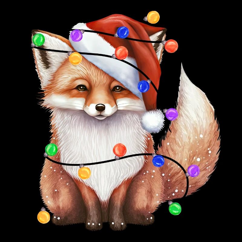 Fox with Christmas hat and lights