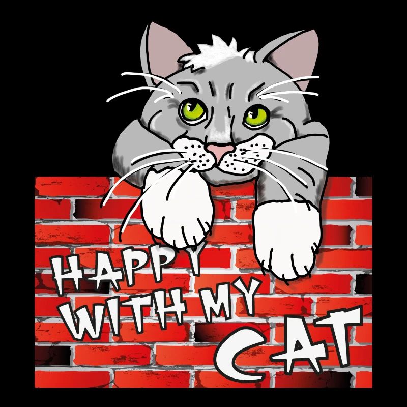 Süßes Katzenmotiv - Mauer mit Kater im Comicstyle