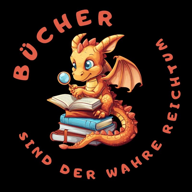 Kleiner Drache mit Büchern