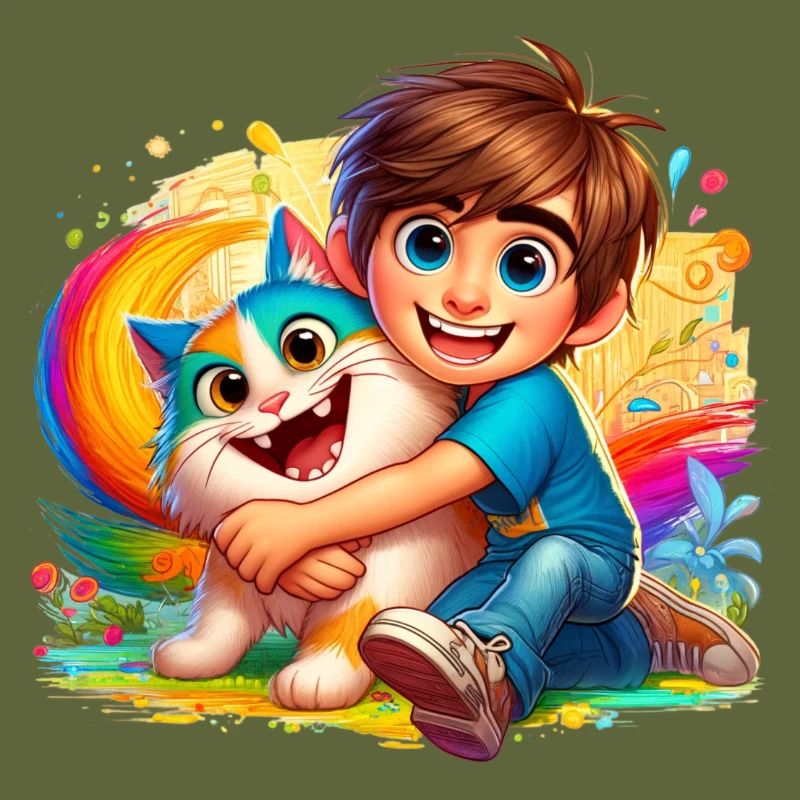 Junge mit süßer Katze